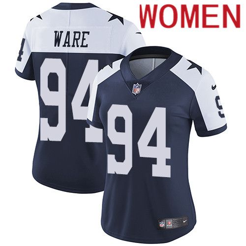 Women Dallas Cowboys #94 DeMarcus Ware Nike Navy Blue Throwback Limited NFL Jersey->women nfl jersey->Women Jersey